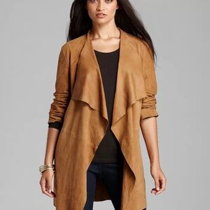 Open-Front Draped Suede Jacket